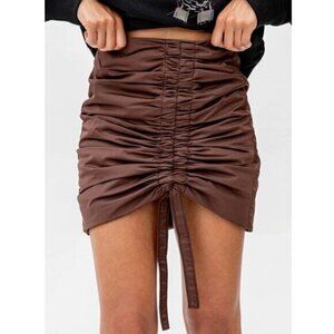 GANNI Ruched Shell Mini Skirt In brown